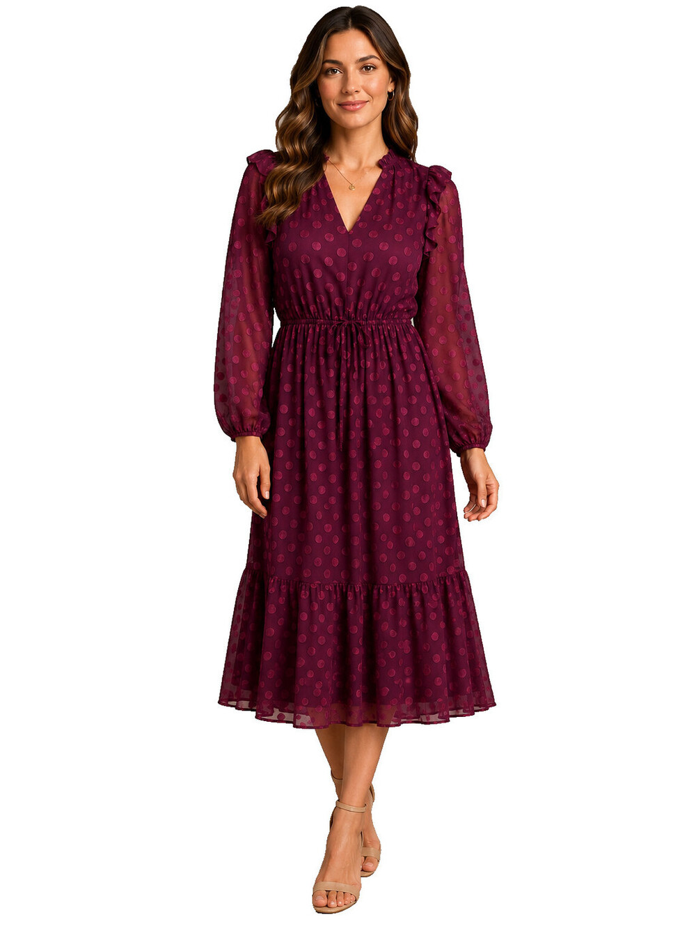 Julia Jordan Dress 4 NWT Cabernet Swiss Dot Ruffle Tiered Midi Nordstrom